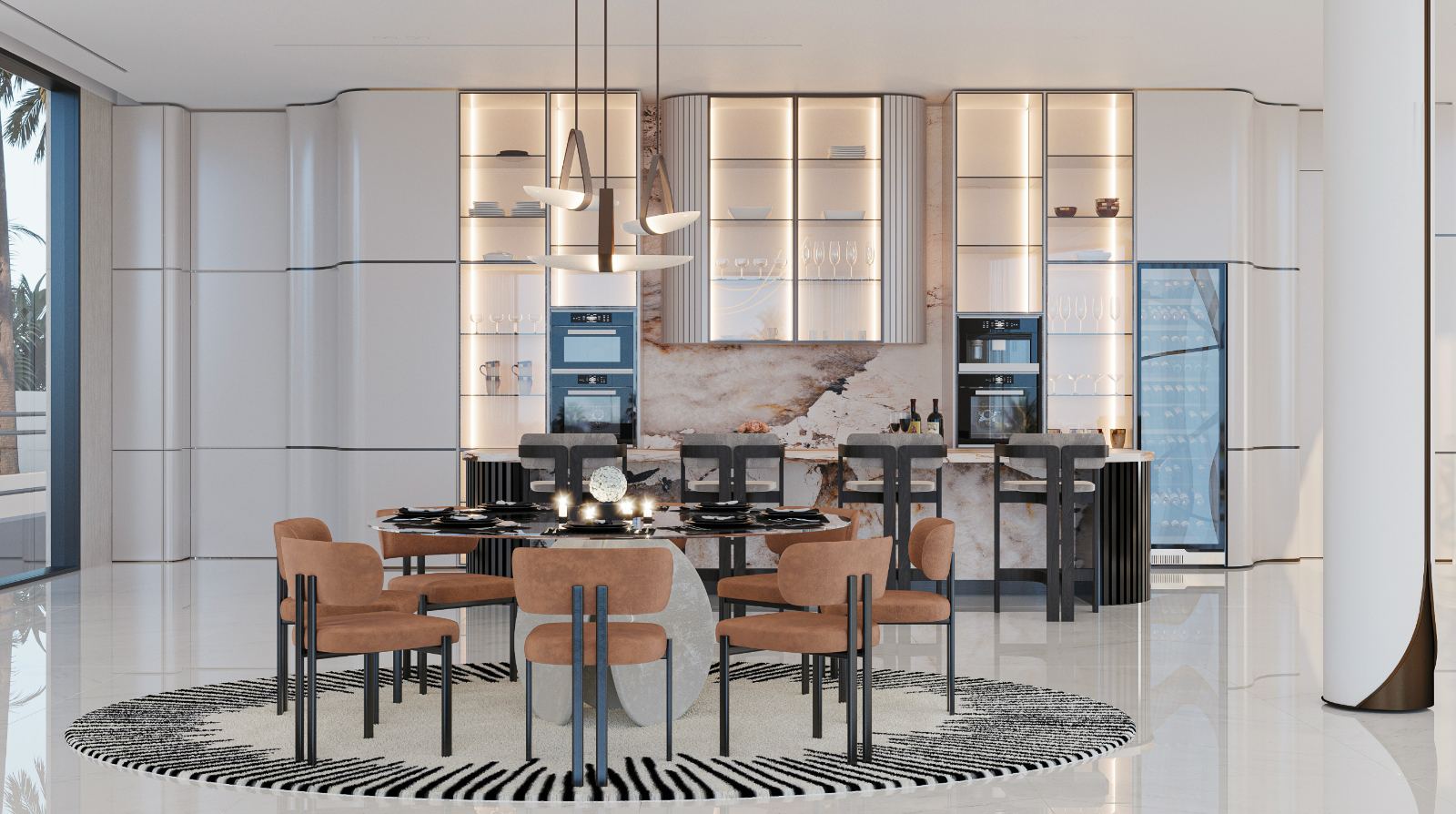 Completed villa living lounge with grand piano