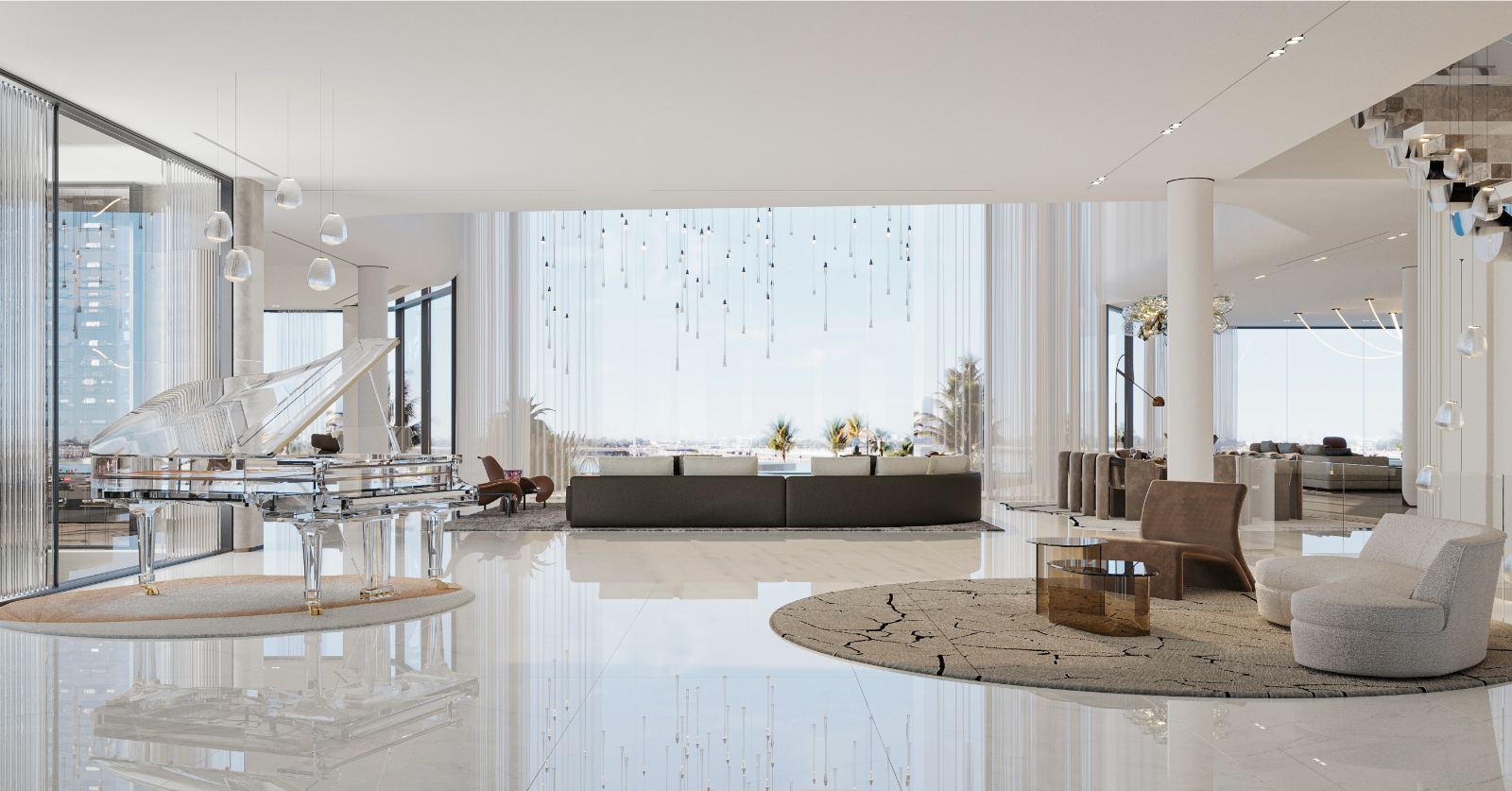 Villa master bedroom suite with glass ensuite bathroom